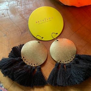 Serafina earrings black tassels gold tone new